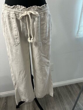 Roxy Cream Drawstring Linen-Blend Jogger Pants